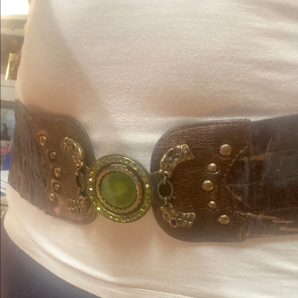 Boho Art Deco Earth Tones  Embellished Belt with Green Retro
